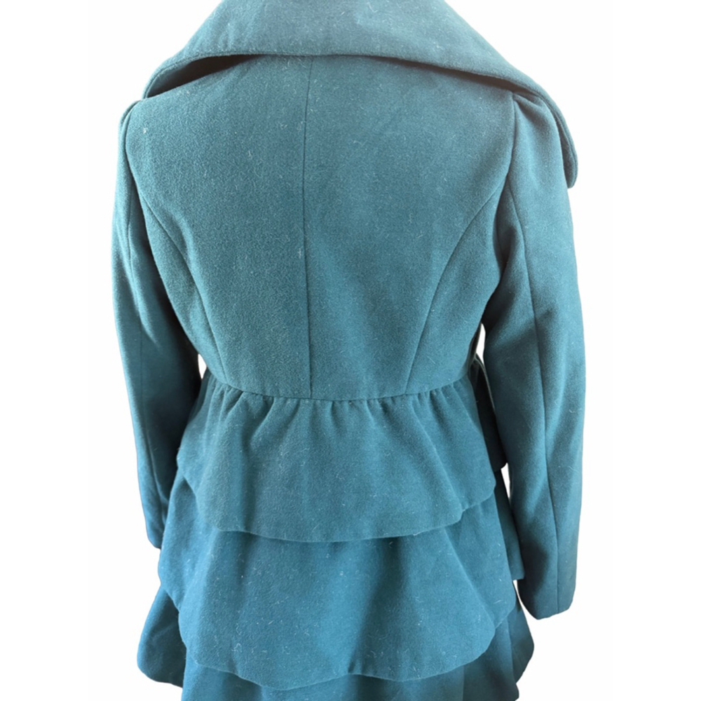 Women's Steve Madden Teal Ruffle Pea Coat S - Picture 2 of 9